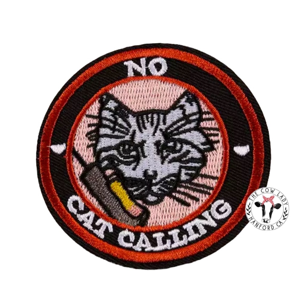 Feminist No Cat Calling Feline Iron On Patch Telephone Embroidered Circle NEW